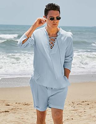 COOFANDY Men 2 Piece Linen Outfit Beach Button Down Shirt Casual Loose Pant  Sets