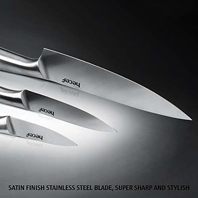 hecef Silver Kitchen knife set of 5, Satin Finish Blade with Hollow Handle,  includes 8 Chef, 8 Bread, 8 Santoku, 5 Utility and 3.5 paring knife -  Yahoo Shopping