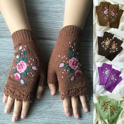 Fingerless Gloves With Embroidered, Gloves Long Womens ,flowers