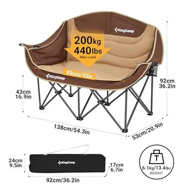 KingCamp Double Camping Chair Loveseat Heavy Duty for Adults Two Person  Outdoor Folding Chairs with Cup Holder Wine Glass Holder Support 441lbs for