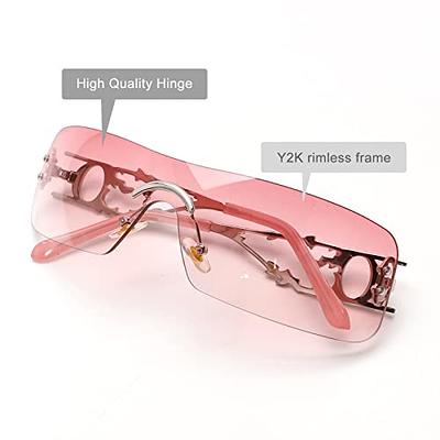 SENMARIES Rimless Y2K Sunglasses for Women Men Rectangle Vintage Glasses Fashion Flame Metal Sunglass Frameless Retro Eyewear