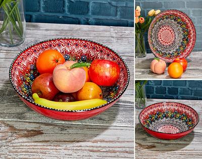 11.8 Large Ceramic Fruit Bowl, Hand Painted Colorful Salad Bowl