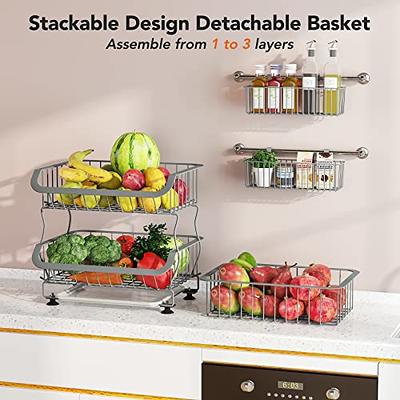 Fruit Vegetable Storage Basket, 3 Tier Metal Basket Stand with Wheels  Kitchen