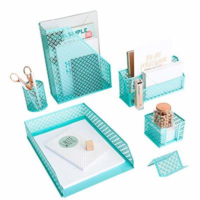 BLU MONACO Aqua - Teal 6 Piece Cute Desk Organizer Set - Desk