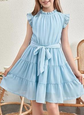 DOKOTOO KIDS Girls Flowy Dresses Ruffle Sleeveless Swing Birthday Party  Dress with Belt Sky Blue 6-7 Years - Yahoo Shopping