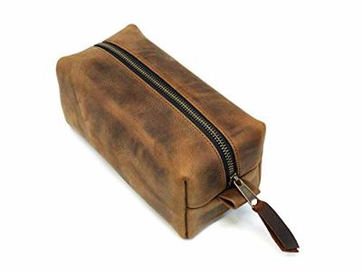 10 Premium Leather Toiletry Travel Pouch With Waterproof Lining |  King-Size Handcrafted Vintage Dopp - Kit ~ Gift for Father's Day By Aaron  Leather