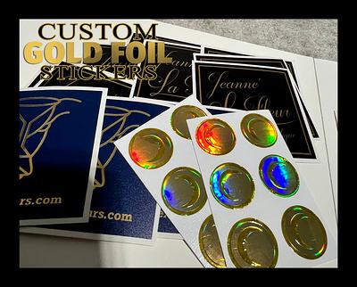 Custom Gold Holographic Foil Stickers Metallic Reflective Vinyl, Waterproof  and High Quality Labels for Products, Gold Foil Wedding Stickers 