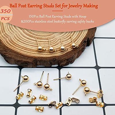 Stainless Steel Gold Earring Post, Ball Post Earring, Ball Stud Earring  With Loop, Earring Findings, Hypoallergenic Earring Posts 