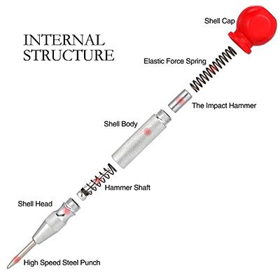 Automatic Center Punch 5 Inch Adjustable Spring-Loaded Tool Center Punch  Set Tension Punch Tool for Metal for Metal Wood Plastic Glass and Marble