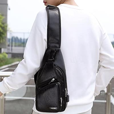 Leather Sling Bag Crossbody Backpack Daypack for Men Women Outdoor