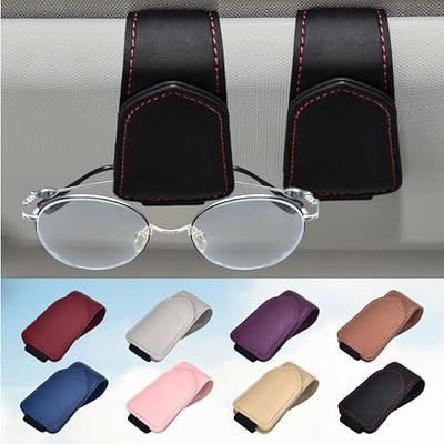 KIWEN Sunglasses Holders for Car Sun Visor, Magnetic Leather Glasses  Eyeglass Hanger Clip for Car, Ticket Card Clip Eyeglasses Mount, Car Visor