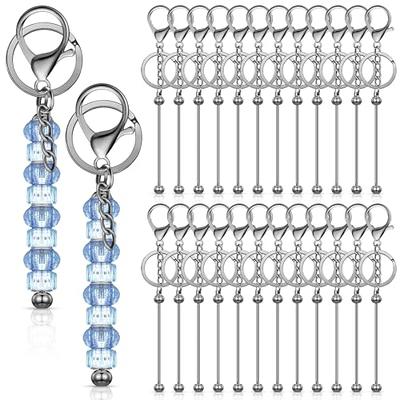 Tondiamo 96 Pcs Beadable Keychains Bars, DIY Keychains Bars for Beads Including 48 Beadable Keychain Bars 48 Resealable Pouch(Gray)