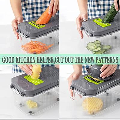 Vegetable Chopper Mandoline Slicer Cutter Chopper and Grater 12 in 1  Vegetable Slicer Cheese Slicer Onion Chopper Gray