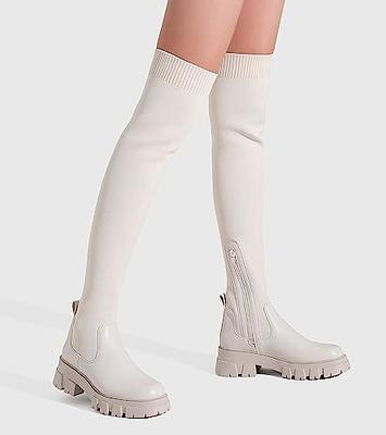 Shoe'N Tale Women Stretch Suede Chunky Heel Thigh High Over The Knee Boots