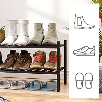 HITHIM 3 Tier Long Shoe Rack,Stackable Wide Shoe Shelf for Shoe