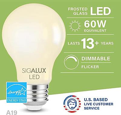 Dimmable E26 LED Light Bulb 60 Watt Equivalent, Sigalux Energy Star  Certified Daylight 2700K LED Filament