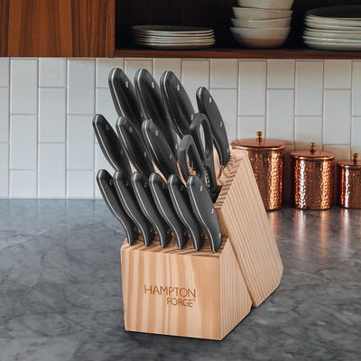 TUO Knife Block Set - 17 PCS Kitchen Knife Set with Wooden Block, Kitchen Knife  Set Honing Steel and Shears - German X50CrMoV15 Steel with Full Tang  Pakkawood Handle - FALCON SERIES