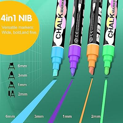 Fine Tip Chalk Markers - Pack of 10 Neon Color Pens - Non Toxic Wet Erase Chalkboard Window Glass Pen - 3mm Reversible Bullet & Chisel Nib