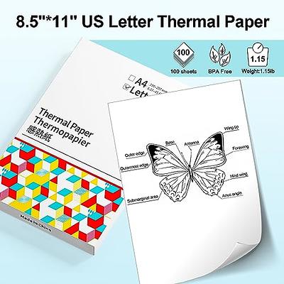 Thermal Printer Paper 8.5 x 11 US Letter Size Paper - Multipurpose Office  White Paper - 100 sheets, Compatible with M08F, MT800Q, MT800 and Other