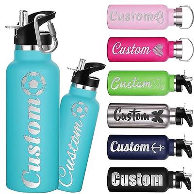blue 12oz stainless steel water bottle with straw