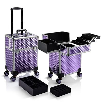 FAHKNS Aluminum Trolley Makeup Train Case with LED Light Professional  Cosmetic 24'' Make up Cosmetic Organizer Studio with Speaker Stand Rolling  Lighted Makeup Vanity Station 3 Shades of Light (Black) - Yahoo Shopping