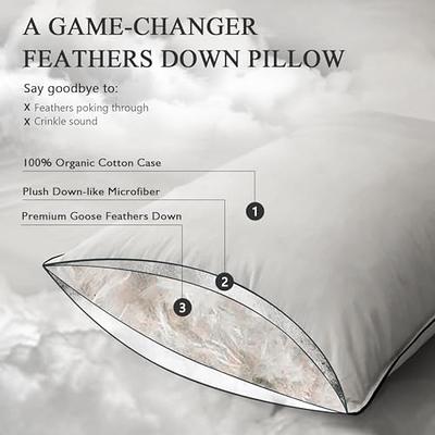 DWR Goose Feather Down Pillow for Sleeping 2 Pack, Queen Size