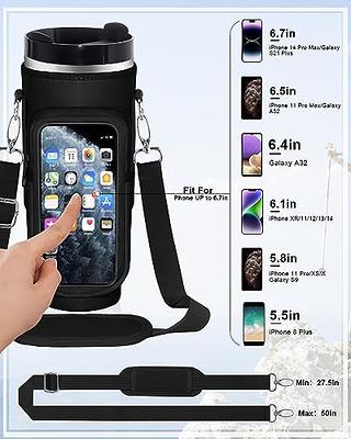  Water Bottle Carrier with Phone Pocket for Stanley Quencher  40oz Tumbler with Handle, Neoprene Water Bottle Pouch Holder with  Adjustable Shoulder Strap,Stanley Cup Accessories(Pouch Holder, Black) :  Sports & Outdoors