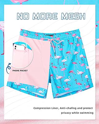 QRANSS Mens Swim Trunks Compression Liner Quick Dry 5.5'' Swimwear Swim  Shorts with Boxer Brief Lined