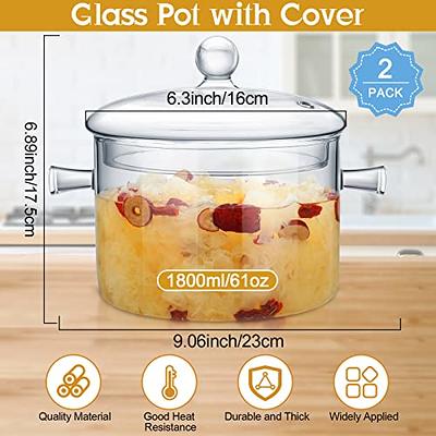 2 Pcs Glass Pot with Cover Glass Saucepan Stovetop Cooking Pot with Lid and  Handle Simmer