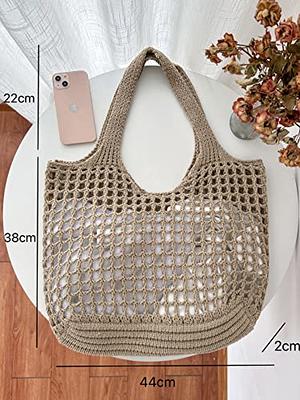 ENBEI Women's Shoulder Handbags Crocheted Bags Large knit bag Tote bag  aesthetic for school cute Tote bags Beach Bag Tote