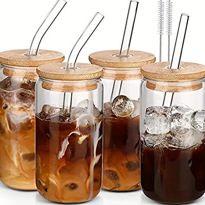 Glass Tumbler Coffee Mug With Bamboo Lid Straw Handle - Temu