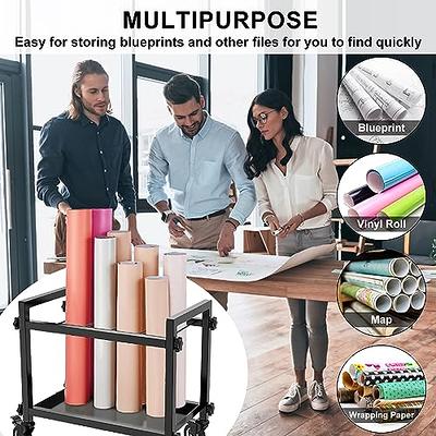 12 Slots Blueprint Storage Rack Roll File Holder Metal Blueprint Storage  Cart US