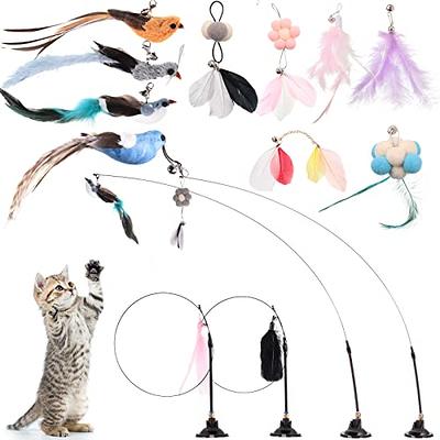 JXFUKAL Cat Feather Toys, Interactive Cat Toy with Super Suction Cup, 2PCS  Springy Cat Wand & 5PCS Teaser Refills Replacement with Bells, Kitty Kitten  Toys Cat Spring String Toy Cat Accessories 