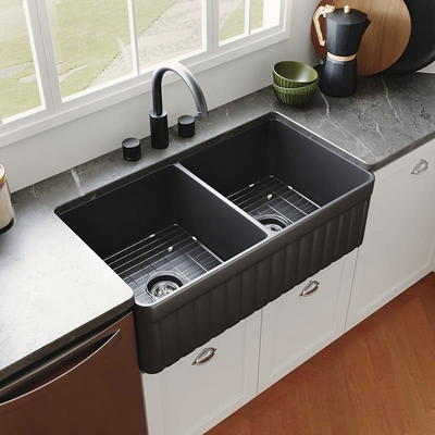 Whitehaus Collection 33 Reversible Single Bowl Fireclay Sink Set with