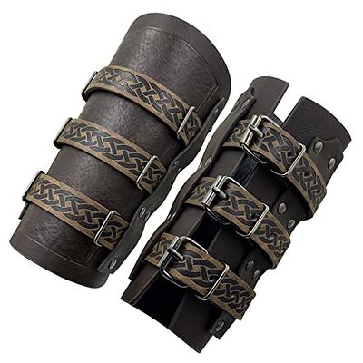 HZMAN Adults Faux Leather Arm Guards Medieval Metal Armor Style