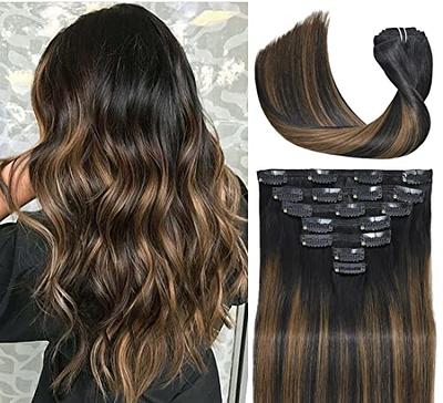 7 Pcs Kinky Straight Clip in Hair Extensions, Human Hair Extensions for Women Full Head Yaki Straight Clip in Synthetic Hair Extensions with 16