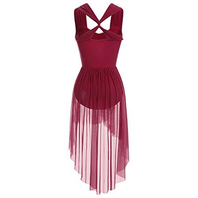 AFAVOM Sequin Flower Lyrical Dance Dress for Women Adult Contemporary Dance  Costume Halter Backless Cross Straps Leotard with High Low Flowy Mesh Skirt  Lyrical Dancewear Ballet Outfit Wine Red S - Yahoo