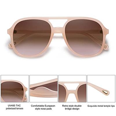 Retro Oversized Square Polarized Sunglasses for Women Men Vintage Double  Bridge Shades UV400 Classic Large Metal Sun Glasses