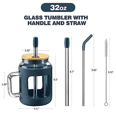 WINSA Glass Tumbler with Straw and Lid, 40 oz Glass Cup with Handle, Glass  Water Bottles with Time Marker,Two Straw - Boba Straw & Drinking Straw