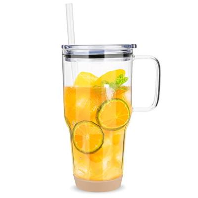 Zukro 40 oz Glass Tumbler with Handle, Reusable Water Tumbler With Straw  and Lid and Time