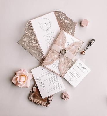 Lace Laser Cut & Hand Drawn Monogram Laurel, Dusty Rose Grey Wedding  Invitations, Elegant Invites {Megara Design Sample Pack} - Yahoo Shopping