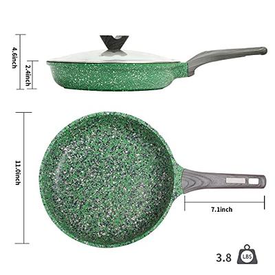 TINCOKO Nonstick Frying Skillet Pan with Lid - 11 Green Granite