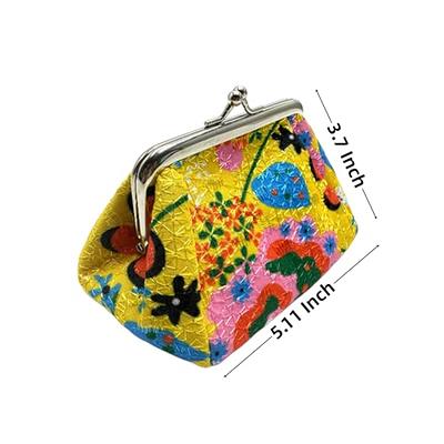 Vintage Flower Embroidery Kiss Lock Coin Purse Long Wallet Clutch Bag for  Women Girls