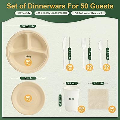 350pcs Compostable Paper Plates Set Eco-friendly Disposable Paper Plates  Cutlery Includes Biodegradable Plates, Forks, Knives, Spoons, Cups and  Straws