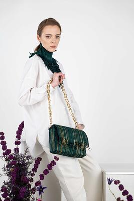 Emerald Green Velvet Pyramid Handbag