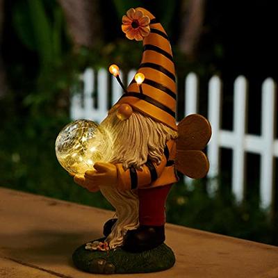 ORIGARDEN Garden Gnome Spring Yellow Decor - Bee Decor Ornament Summer Gnomes Outdoor Funny Solar Statue Waterproof Honey Bumble Bee Gnome As Patio