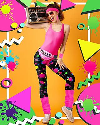 6 Pcs Women 80s Workout Costume Outfit,80s Leotard Outfit for 80s 90s Party, Retro Neon Headband Wristbands Legging - AliExpress