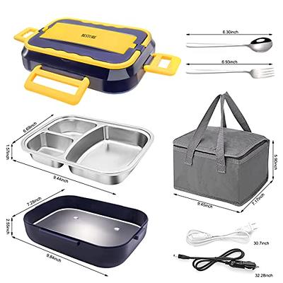 Electric Lunch Box Portable Food Warmer For Car And Home, 60w Fast Food  Warmer For Adults, 2 Compartments Removable Stainless Steel Container Fork  And Spoon
