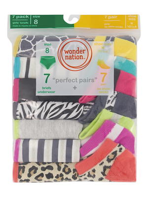 Wonder Nation Girls Socks and Brief Panties Pack, 7 Pairs Each