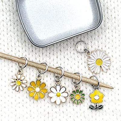 Daisies Stitch Marker Set for Knitting With Storage Case | Handmade by  Pretty Warm Designs | Metal Charm Knit Ring Markers Fun Stitch Counter
